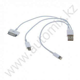 Провод-переходник USB, 3 в 1, для Apple iPhone 4/5, microUSB, белый 155883